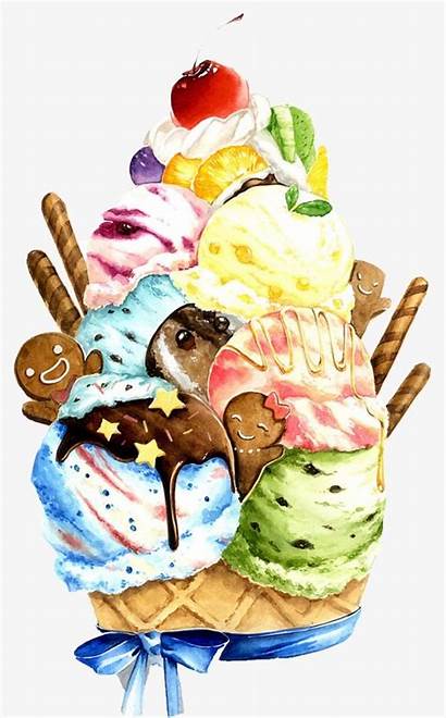 Ice Cream Drawing Watercolor Kawaii Dessert Painting