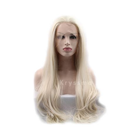 13x6 Inch Platinum Blonde Synthetic Lace Front Wig Natural Straight