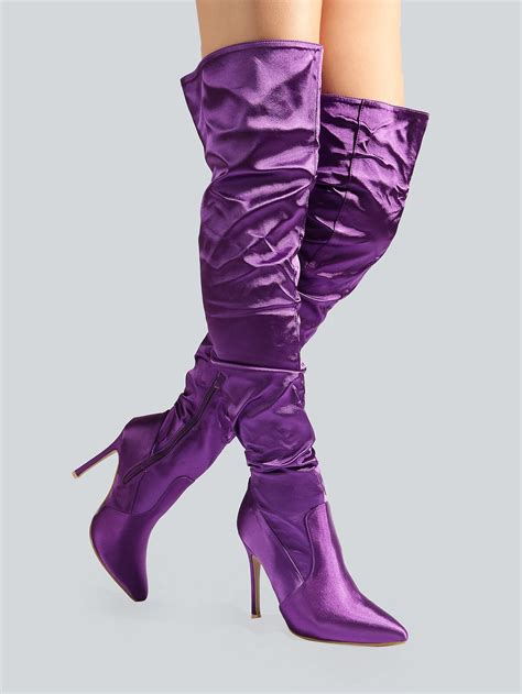 Closed Toe Satin Thigh High Boots Purple Sheinsheinside