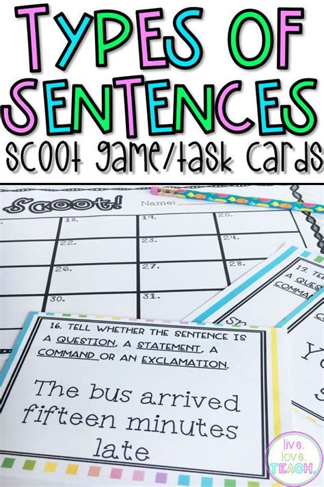 Types Of Sentences Scoot Game Task Cards Or Assessment With 4 Posters