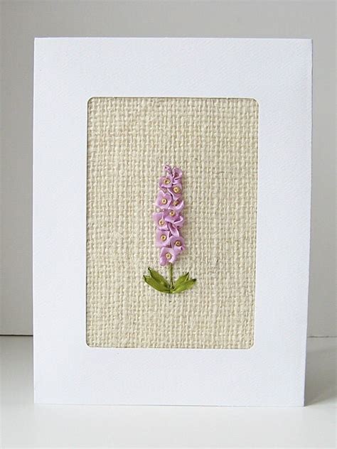 Lilac Flowers Card Silk Ribbon Embroidery