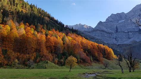 Autumn In A Valley In The Austrian Alps Großer Ahornboden Austria