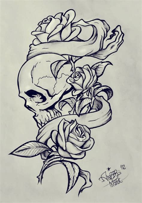 Rose Banners And Skull Skull Tattoo Design Tattoo Design Drawings
