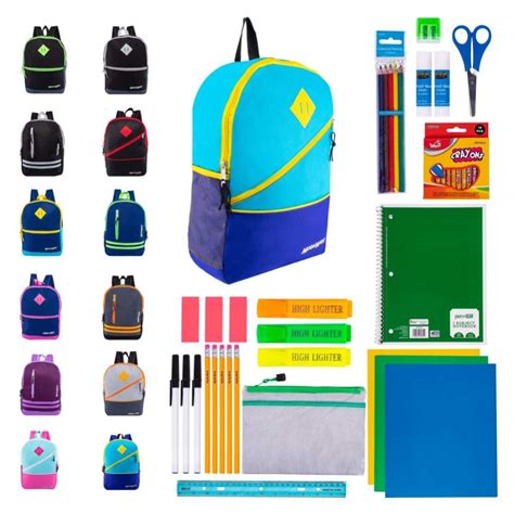 12 Wholesale 17 Bulk Backpacks With 44 Piece School Supply Kits At