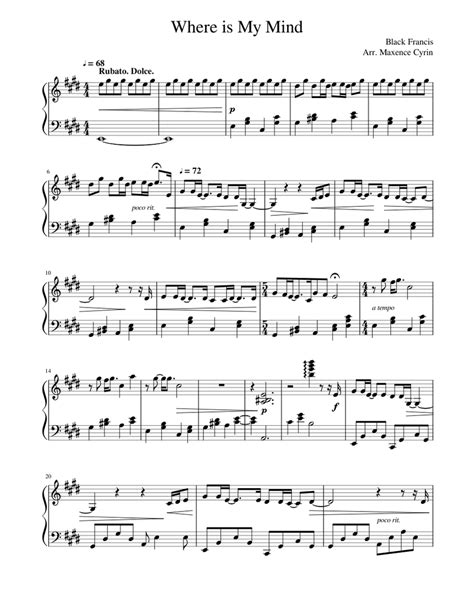Pixies Where Is My Mind Sheet Music For Piano Solo