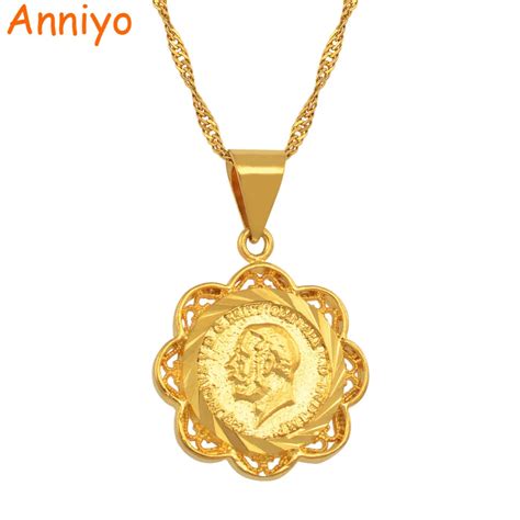 Anniyo Coin Pendant Necklace For Women Gold Color Jewelry Sudannigeria