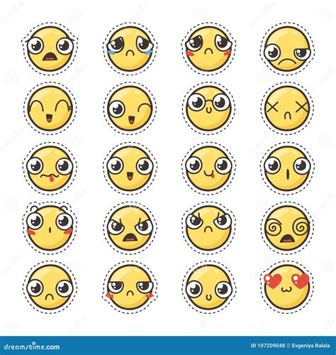 set of cute lovely kawaii emoticon sticker collection stock vector illustration of