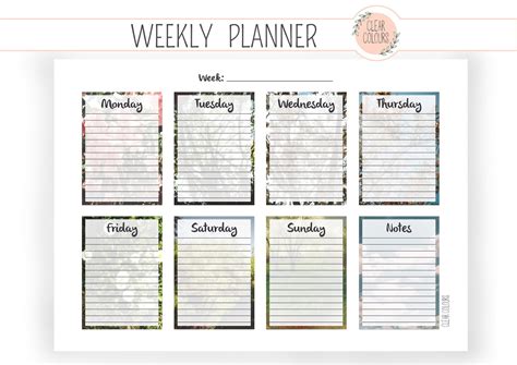 Clear Colours Weekly Planner Planificador Semanal