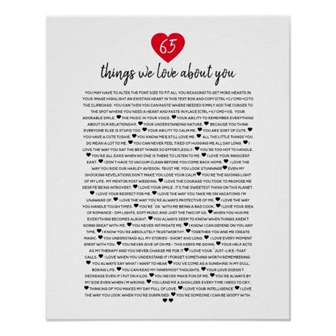 65 Things We Love About You Heart Reasons We Love Poster Zazzle