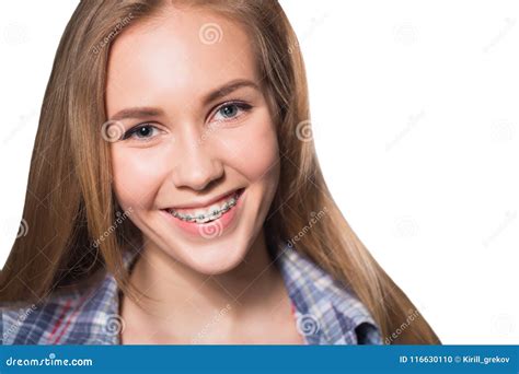 Portrait Of Teen Girl Showing Dental Braces Stock Photo Image Of