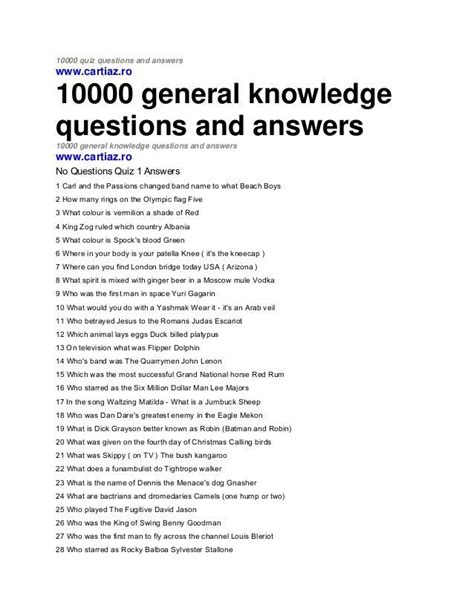 General Knowledge Quiz With Answers Quinngrohanna