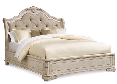 Shop for gray queen size beds online. Renaissance Carved Grey Queen Sleigh Bed with Upholstered Tufted Headboard