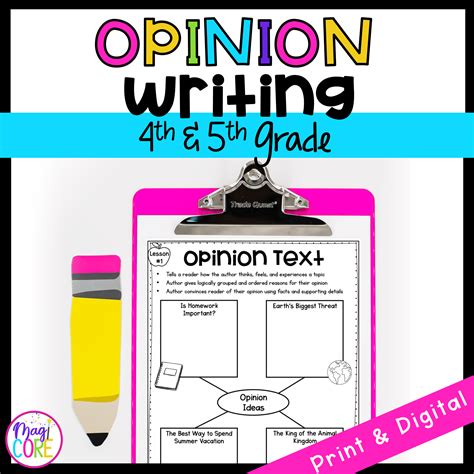 Opinion Writing 4th And 5th Grade Opinion Writing Unit Printable