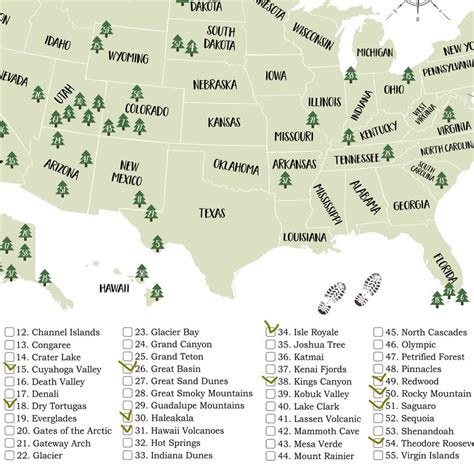Printable Usa National Parks Map Us National Parks Etsy