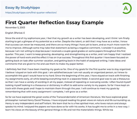 First Quarter Reflection Essay Example Studyhippo Com