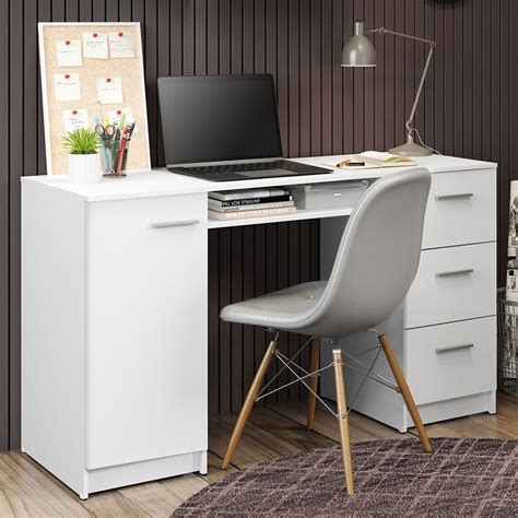 Madesa Modern Office Desk With Storage Drawers 53 Inch Study Desk For