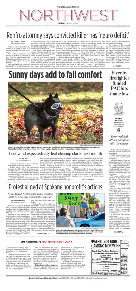 Northwest Front Page For Oct 24 2017 The Spokesman Review