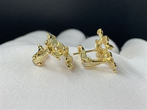 van cleef and arpels 18k yellow gold diamond mini frivole 3 flowers earrings vcarp2dv00