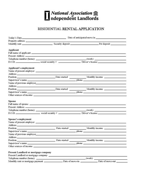 Free Rental Application Form Pdf Word Eforms
