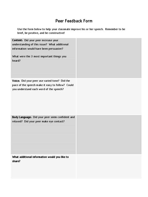peer feedback form 2 free templates in pdf word excel download