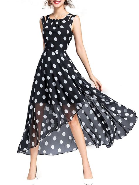 Misslook Womens Sleeveless Polka Dots Print Split Long Maxi Dress At