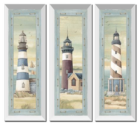 Set Of 3 Lighthouse Art Prints Beach Country Coastal Décor Three 6x18