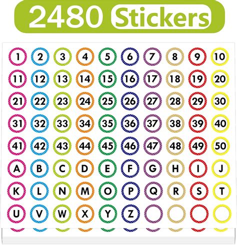Leeloon 2480 Pegatinas De Números Coloridas Y Redondas Números