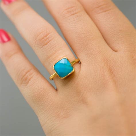 Turquoise Ring Gold December Birthstone Ring Gemstone Ring Etsy