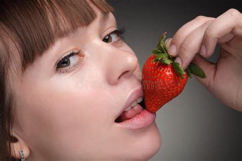 Beauty Girl Eating Strawberries Stock Photo Image Of Lifestyles