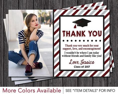 Graduation Thank You Card With Photo In Maroon Editable Template Online