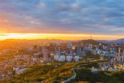 Inwangsan Mountain Seoul City View Looking At Seoul Tower At Sunrise