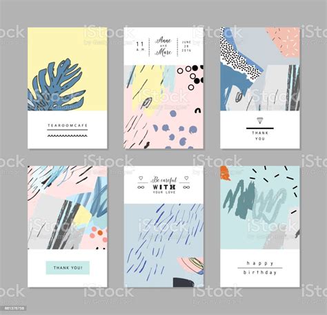 Creative Art Posters And Cards With Different Shapes And Textures Stock