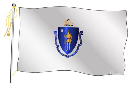 Massachusetts State Waving Flag And Flagpole Digital Art By Bigalbaloo
