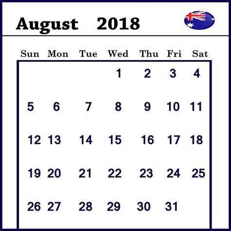 August 2018 Calendar Australia Free Printable Blank Calendar Template