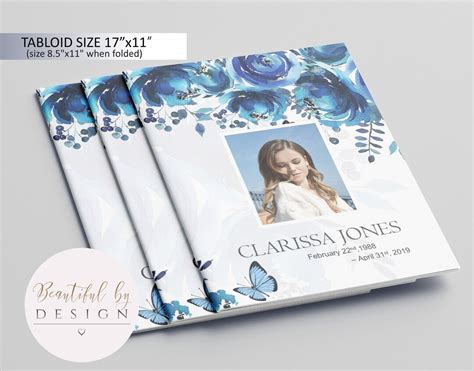 8 Page Blue Flowers Funeral Program Template Celebration Of Life