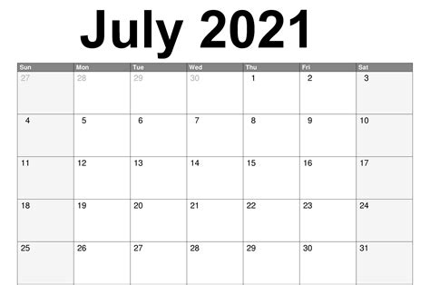 Free Monthly 2021 Printable Calendar Template