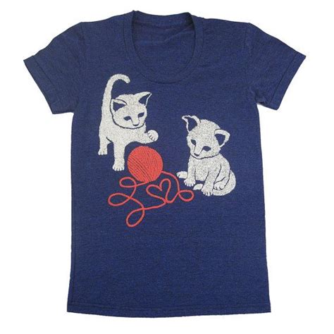 Kittens Womens Girls T Shirt Tee Shirt Red Yarn Adorable Love Heart Cute Cat Kitten Kitties