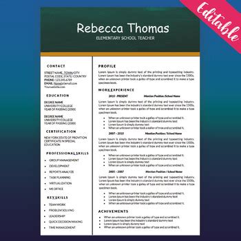 After payment clears check under purchases for your zip file. Teacher Resume Template for MS Word, Elementary CV ...