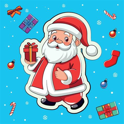 New Year Christmas Card Stickers With Cute Santa Claus In Cartoon