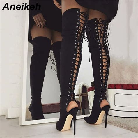 Aneikeh High Heels Over The Knee Boots Fashion Ladies Thigh High Lace