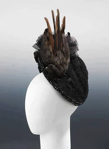 19th Century Hat 1880 Evening Bonnet Probably French Silk Birds