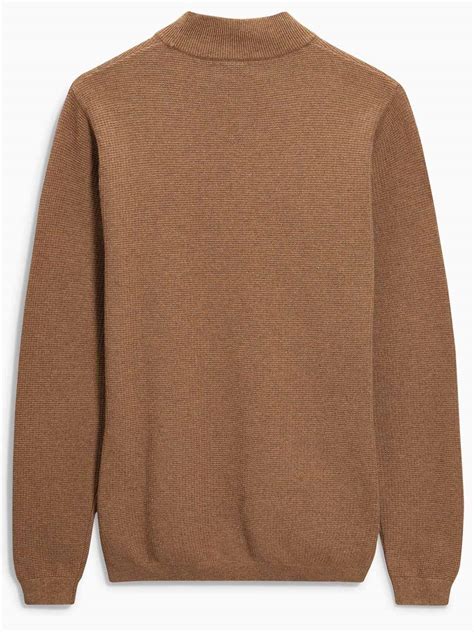 BROWN Pure Cotton High Neck Jumper - Size Small to Medium