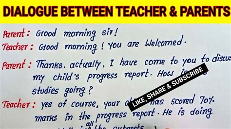 Dialogue Between Teacher And Parents Conversation Between Teacher And