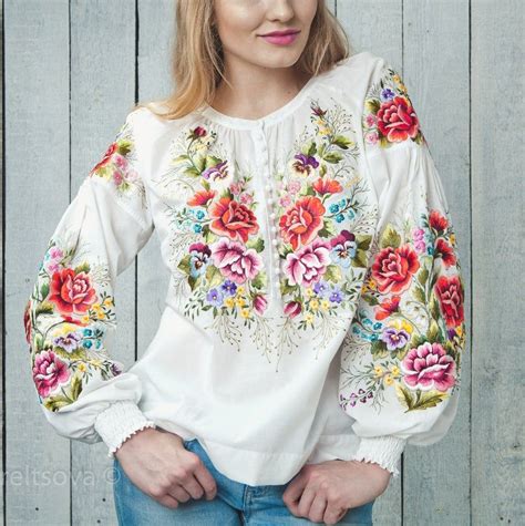 Embroidered Blouse Floral Blouse Vyshyvanka Mexican Blouse Red Peasant