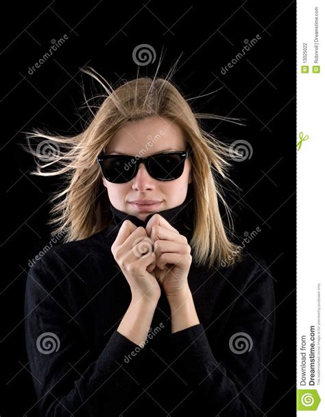 Girl In A Black Turtleneck With Retro Sunglasses Stock Photo Image Of