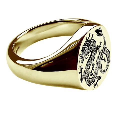 Ace Jewellery9ct Yellow Gold Chinese Dragon Laser Engraved Signet Rings