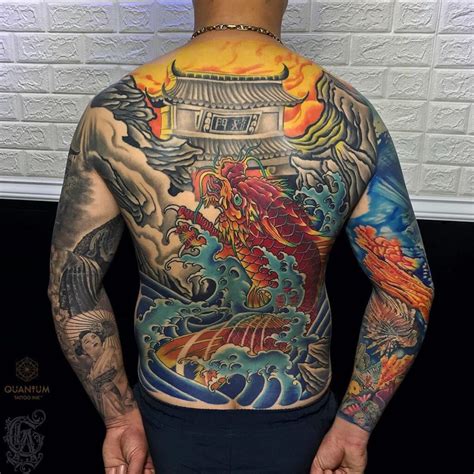Hình xăm cá chép màu đen: Hình Xăm Cá Chép Hóa Rồng Kín Lưng ️ Tattoo Full Lưng