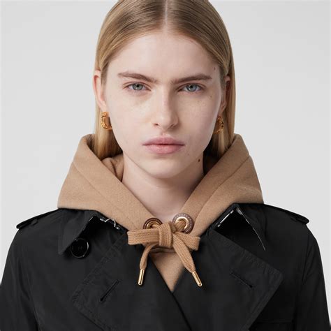 Detachable Hood Taffeta Kensington Trench Coat In Black Women