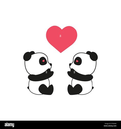 Panda Bear Ilustración Dos Pandas Con El Corazón El Día De San