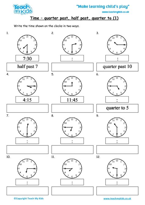 time quarter past half past quarter to 1 tmk education